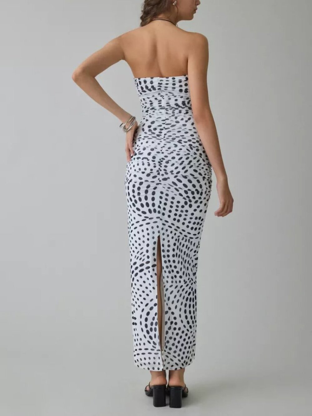 Anrthropologie AFRM Marlo White Black Polka Dot Strapless Mesh Maxii Dress S NWT - Picture 3 of 13